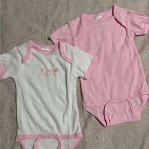 Vintage Wee Essentials Pink Floral Trim Baby One-Piece Bodysuits - Pack of 2